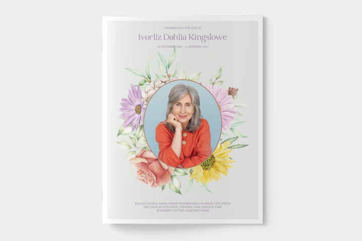 Wildflower Wreath Funeral Program Template 4-Page Large