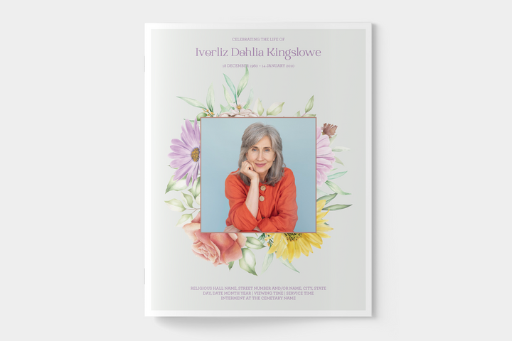 Wildflower Wreath Funeral Program Template 8-Page Large