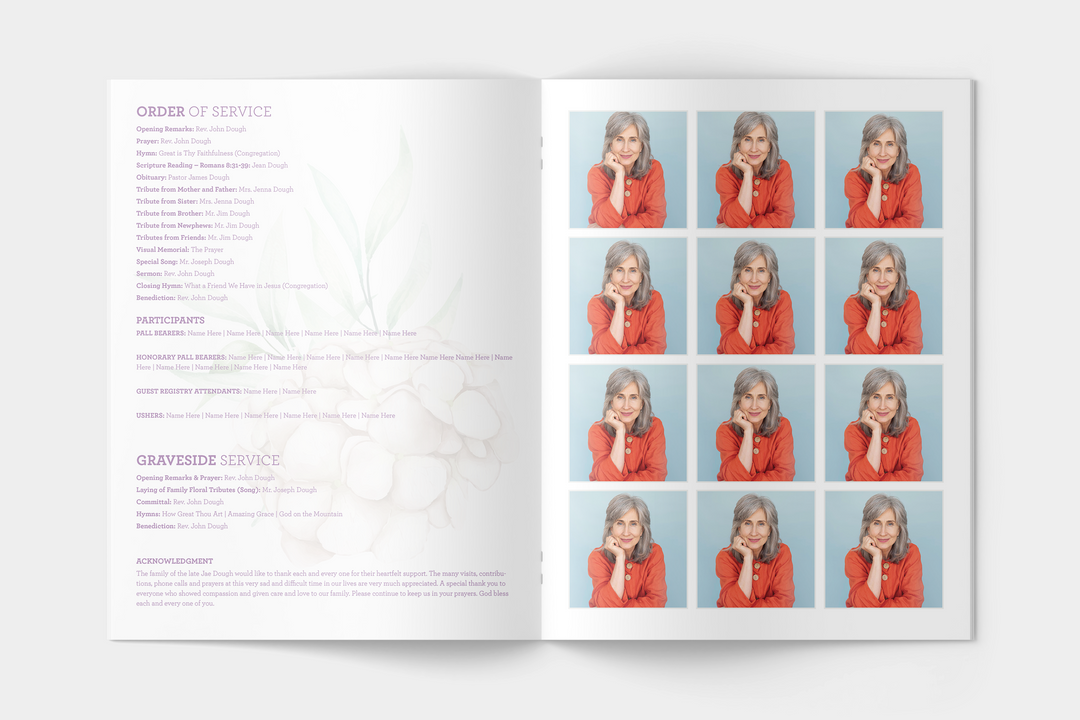Wildflower Wreath Essential 4-Piece Funeral Template Bundle | Large 4-Page Program, Slideshow, Invitation, Thank You Card