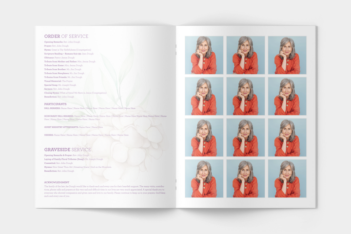 Wildflower Wreath Essential 4-Piece Funeral Template Bundle | Large 4-Page Program, Slideshow, Invitation, Thank You Card