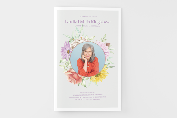Wildflower Wreath Funeral Program Template 8-Page Small