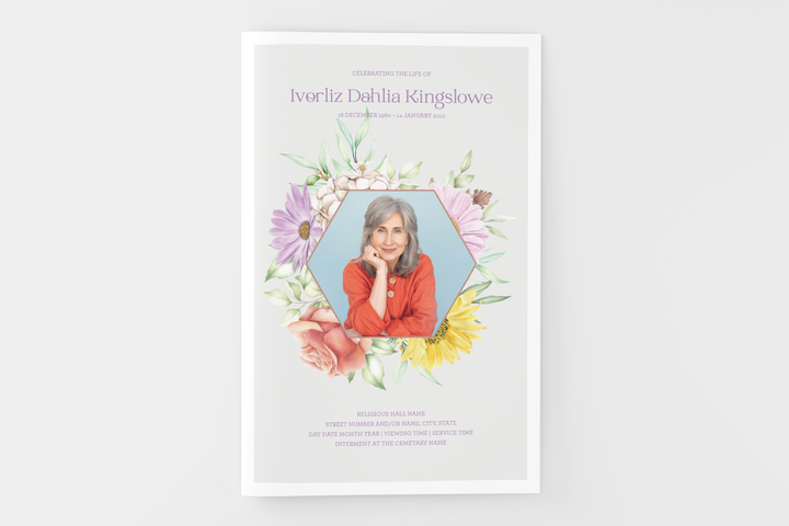 Wildflower Wreath Funeral Program Template 8-Page Small