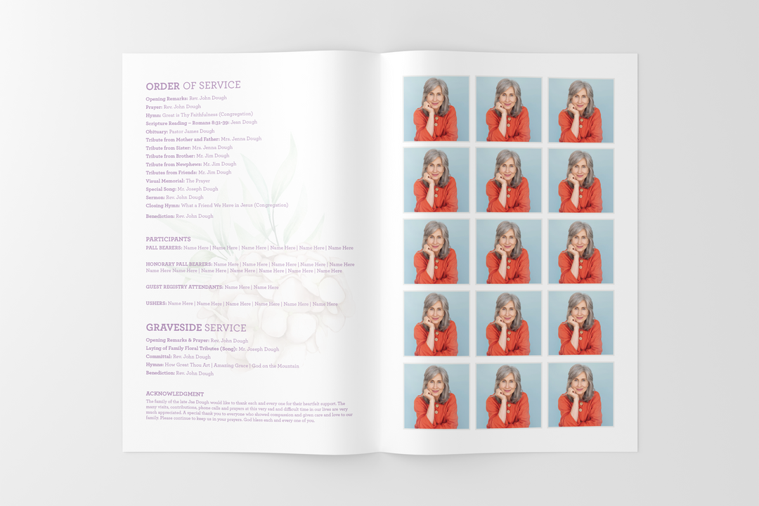 Wildflower Wreath Funeral Program Template 4-Page Small