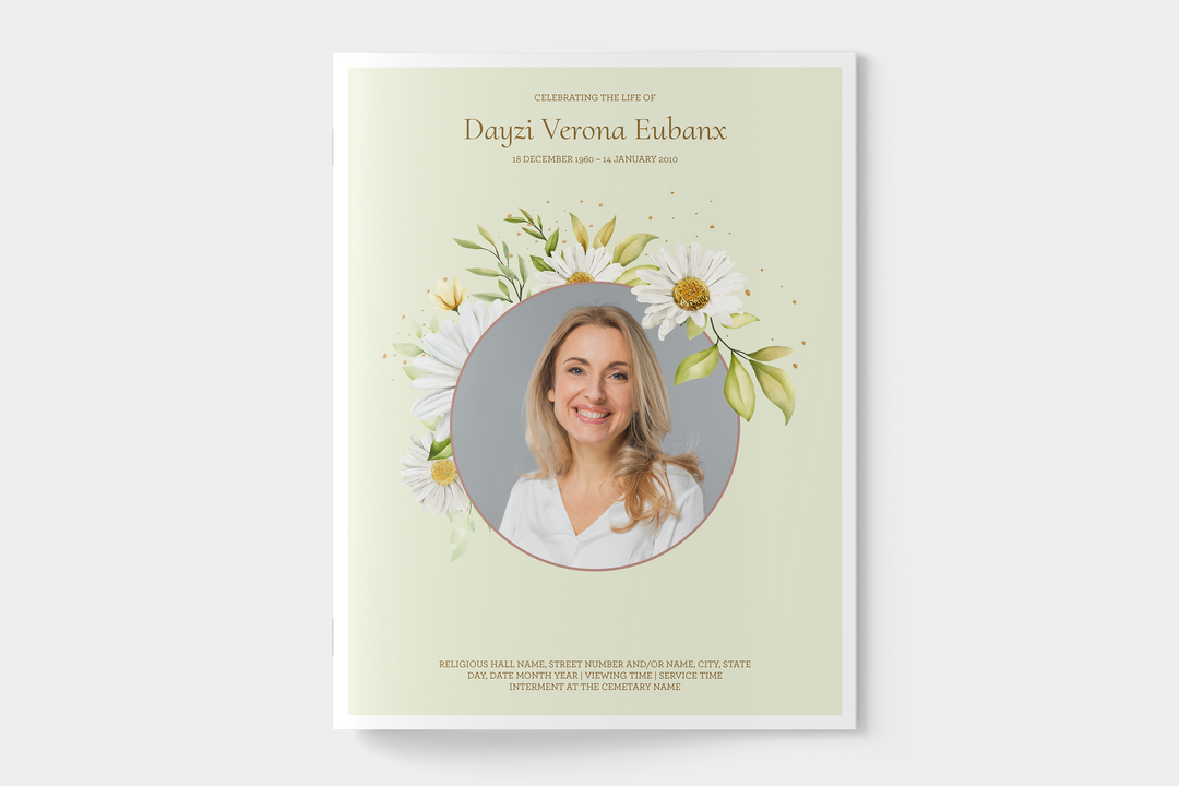 Daisy Funeral Program Template 4-Page Large