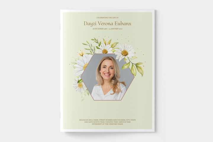 Daisy Funeral Program Template 4-Page Large