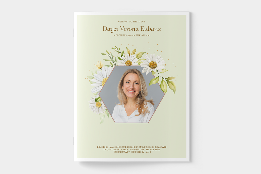 Daisy Funeral Program Template 12-Page Large