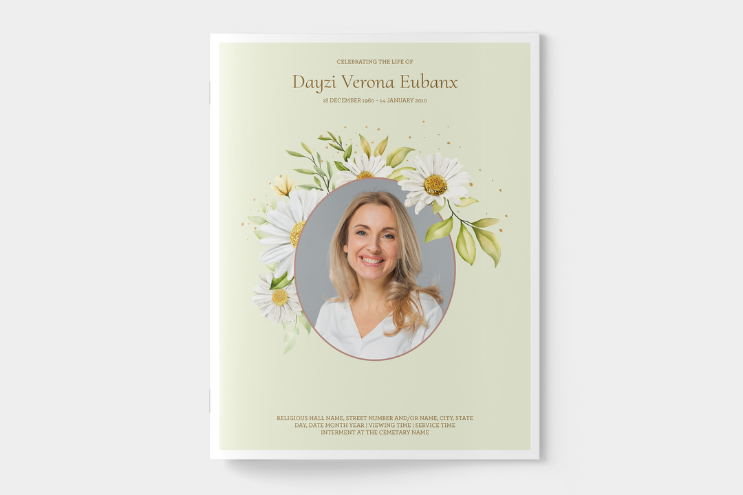 Daisy Funeral Program Template 4-Page Large