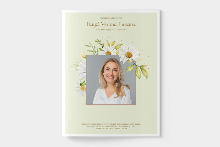 Daisy Funeral Program Template 4-Page Large