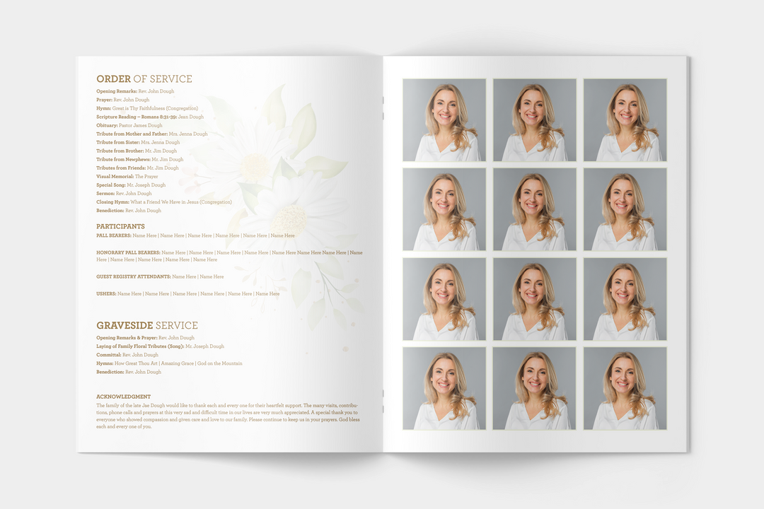 Daisy Funeral Program Template 4-Page Large