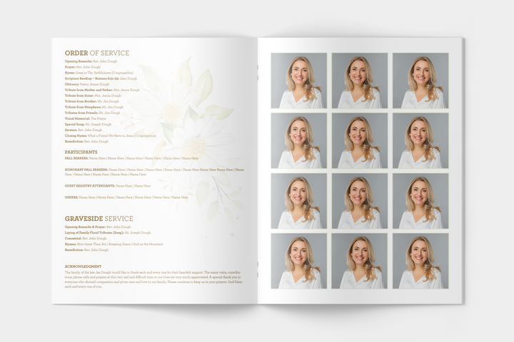 Daisy Essential 4-Piece Funeral Template Bundle | Large 4-Page Program, Slideshow, Invitation, Thank You Card