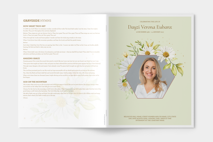 Daisy Funeral Program Template 12-Page Large
