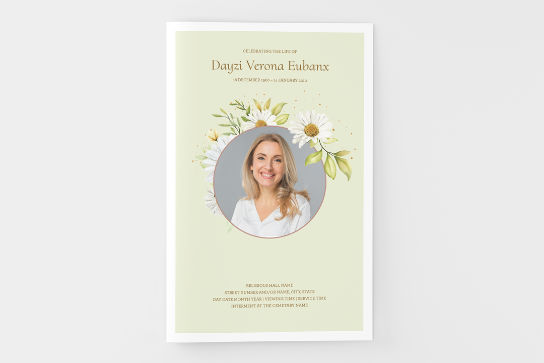 Daisy Funeral Program Template 8-Page Small