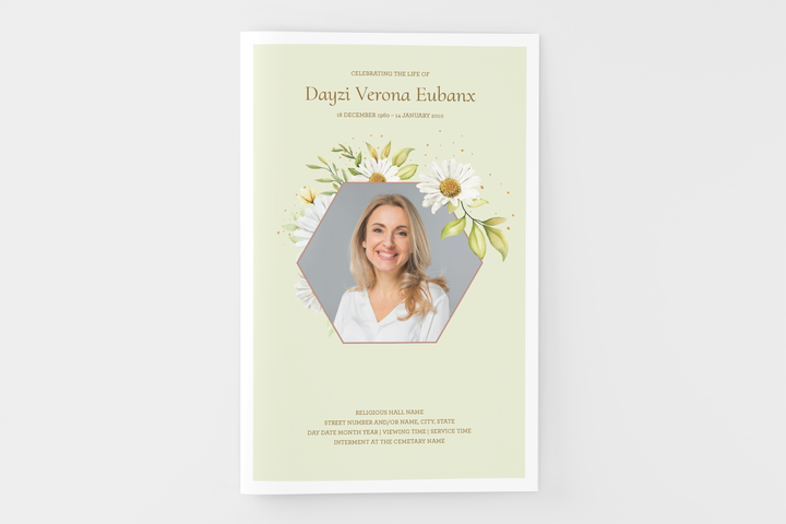 Daisy Funeral Program Template 4-Page Small