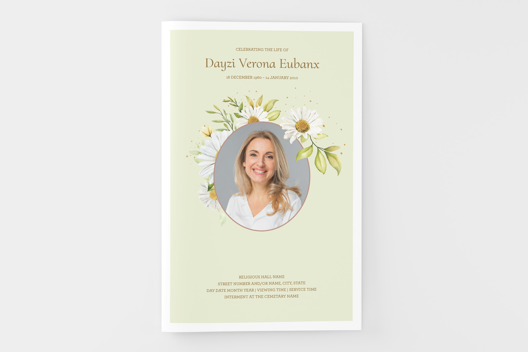 Daisy Funeral Program Template 4-Page Small