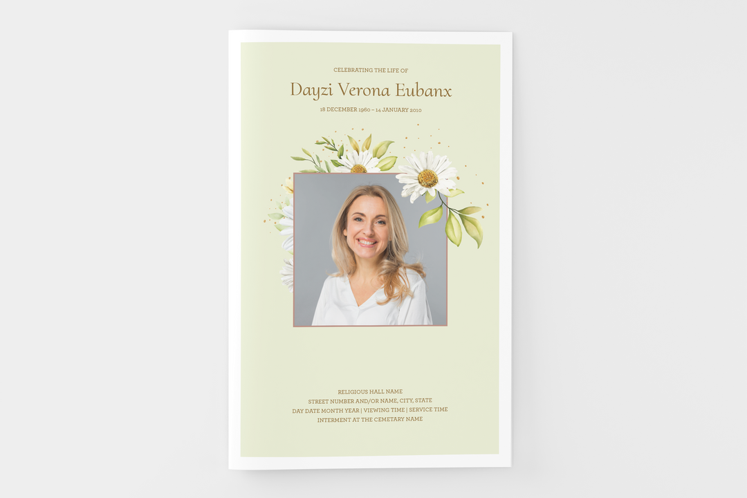 Daisy Funeral Program Template 4-Page Small