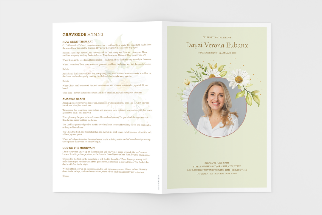 Daisy Funeral Program Template 8-Page Small