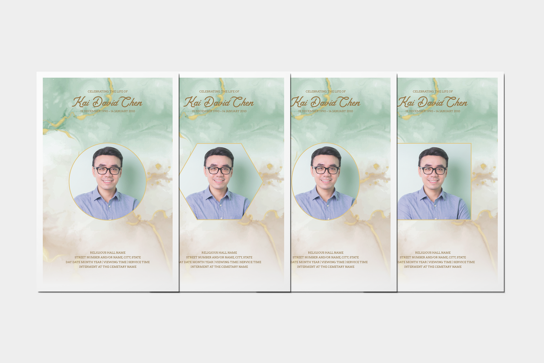 Crea un tributo funebre personalizzato con il nostro pacchetto di modelli digitali: piccolo programma di 4 pagine, presentazione, cartoline, annunci e set di ricordi 1011