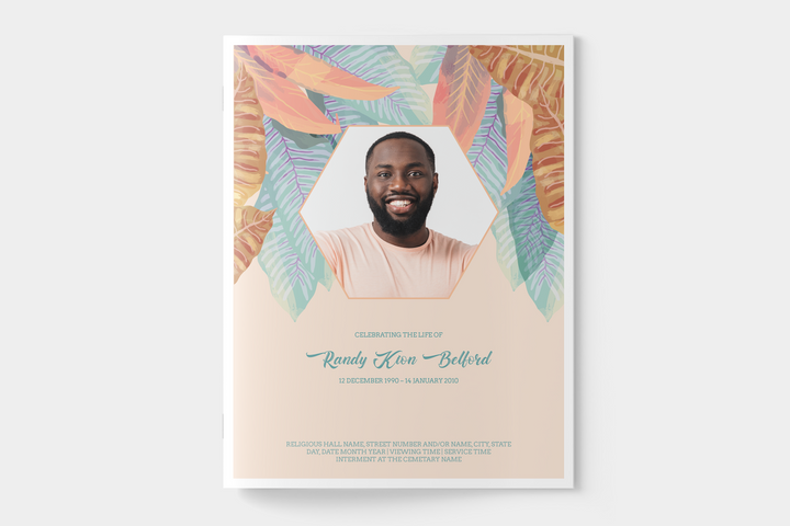 Vibrant Leaf Funeral Program Template 12-Page Large
