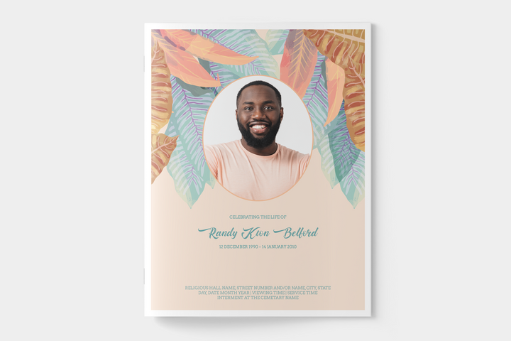 Vibrant Leaf Funeral Program Template 12-Page Large