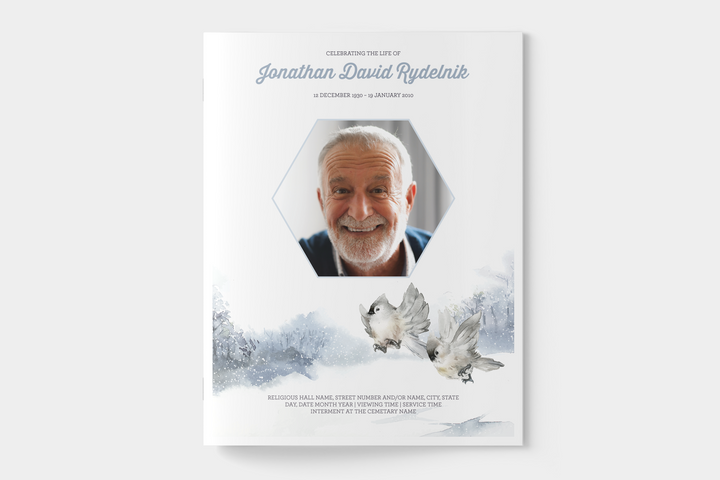 Winter Bird Funeral Program Template 4-Page Large