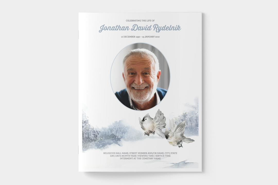 Winter Bird Funeral Program Template 8-Page Large