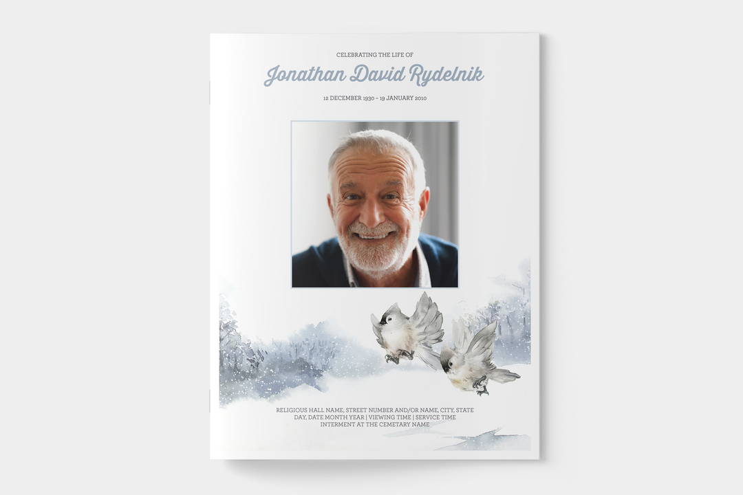 Winter Bird Funeral Program Template 4-Page Large