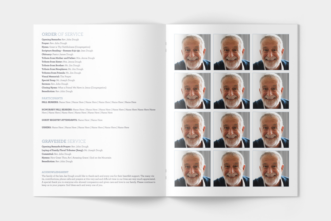 Winter Bird Funeral Program Template 4-Page Large