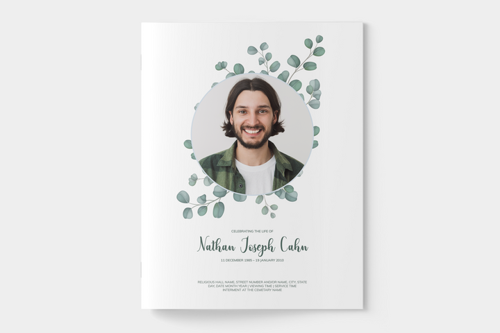 Eucalyptus Funeral Program Template 12-Page Large