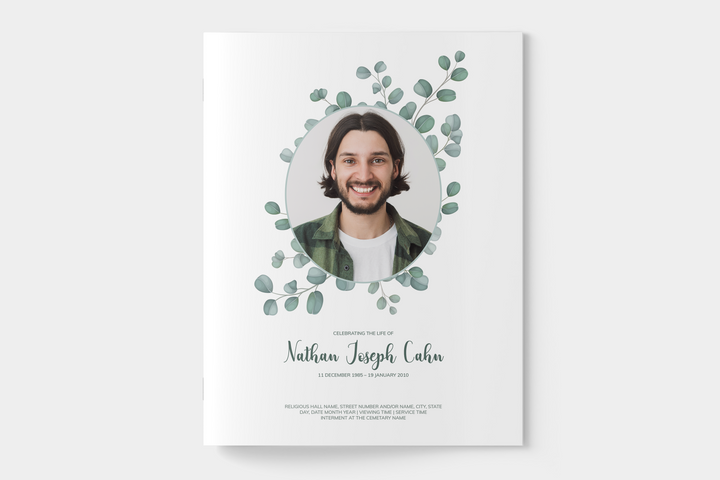 Eucalyptus Funeral Program Template 8-Page Large