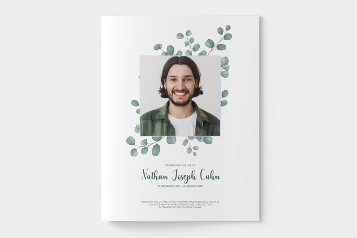Eucalyptus Funeral Program Template 8-Page Large