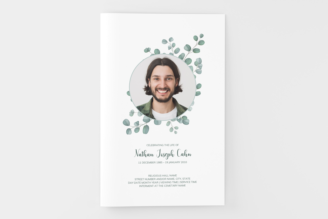 Eucalyptus Funeral Program Template 4-Page Small