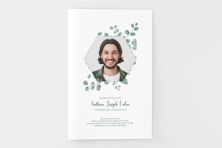 Eucalyptus Funeral Program Template 4-Page Small