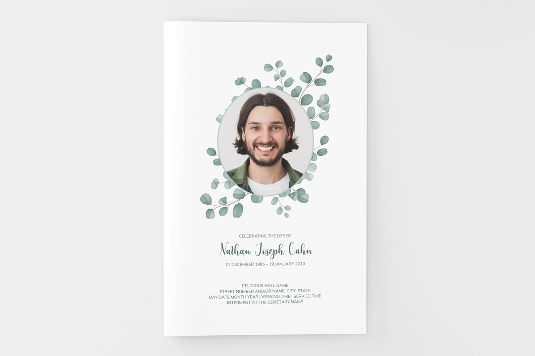 Eucalyptus Funeral Program Template 4-Page Small