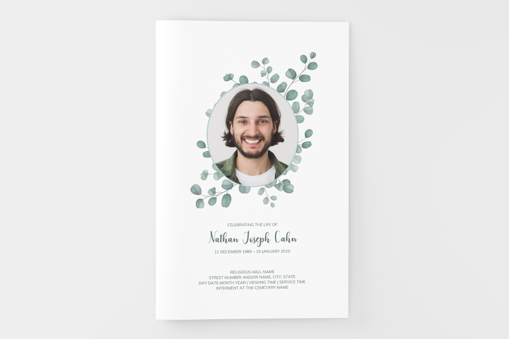 Eucalyptus Funeral Program Template 8-Page Small