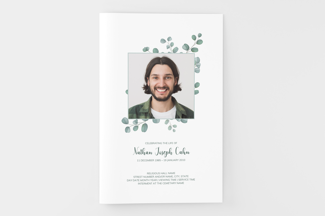 Eucalyptus Funeral Program Template 4-Page Small