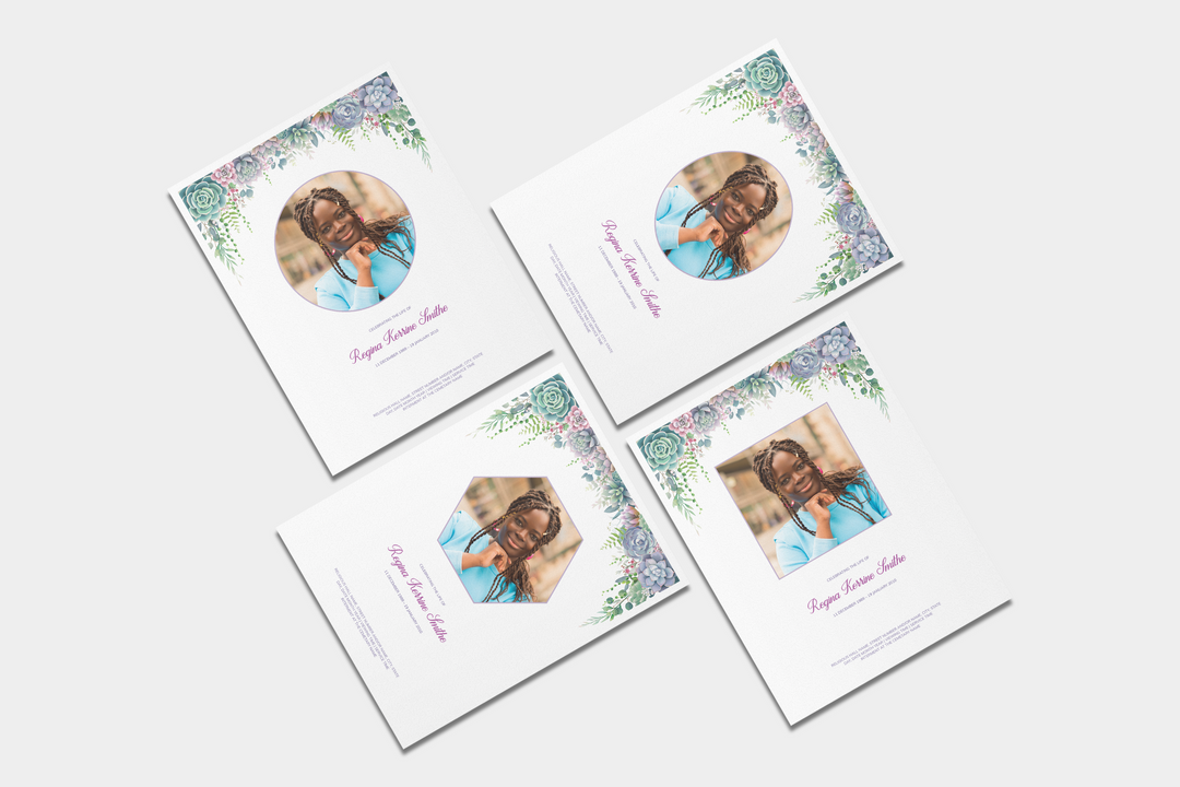 Lush Succulent Funeral Program Template 8-Page Large