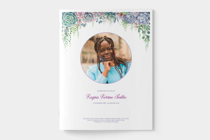 Lush Succulent Funeral Program Template 8-Page Large