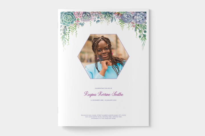 Lush Succulent Funeral Program Template 4-Program