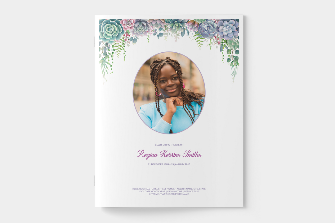 Lush Succulent Funeral Program Template 4-Program