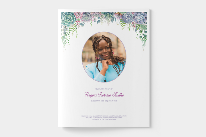 Lush Succulent Funeral Program Template 8-Page Large
