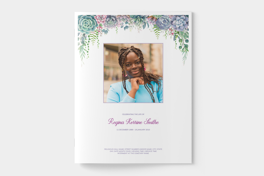 Lush Succulent Funeral Program Template 4-Program
