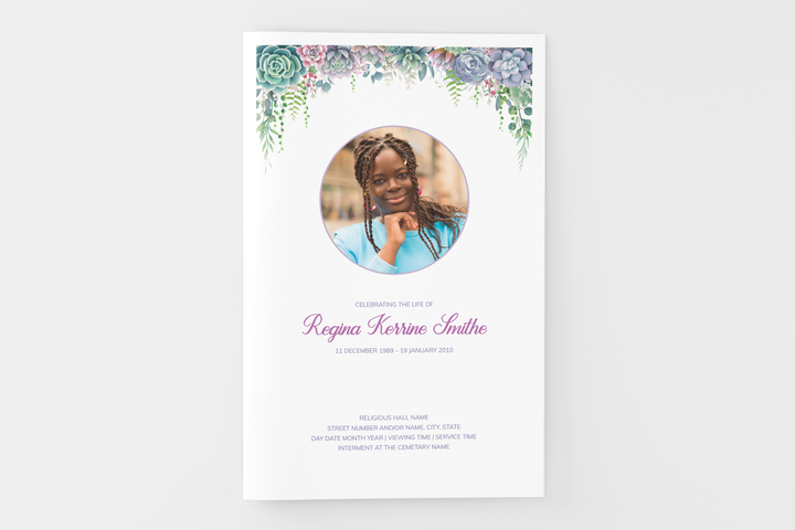 Lush Succulent Funeral Program Template 8-Page Small