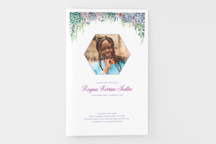 Lush Succulent Funeral Program Template 4-Page Small
