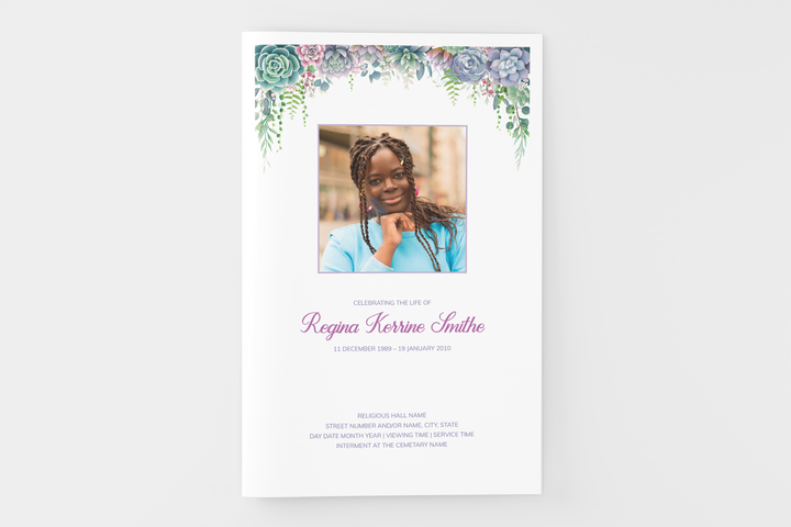 Lush Succulent Funeral Program Template 8-Page Small