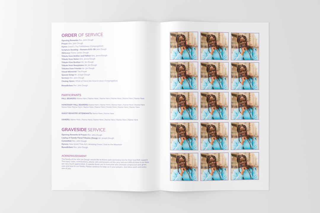Lush Succulent Funeral Program Template 4-Page Small