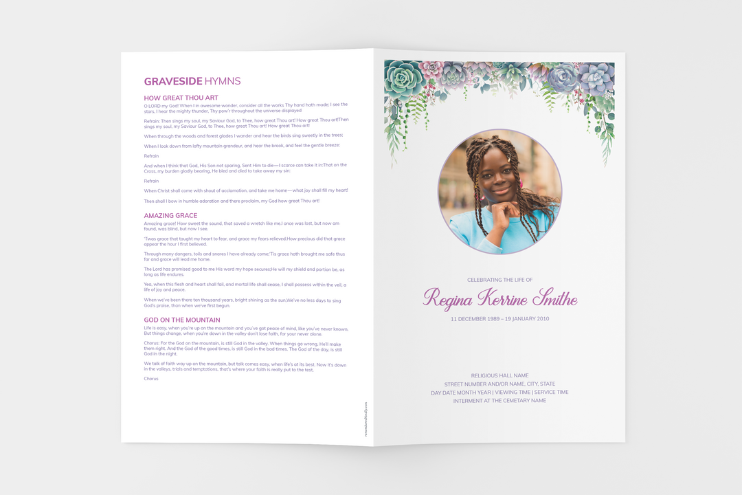 Crea un tributo funebre personalizzato con il nostro pacchetto di modelli digitali: piccolo programma di 4 pagine, presentazione, cartoline, annunci e set di ricordi 1015