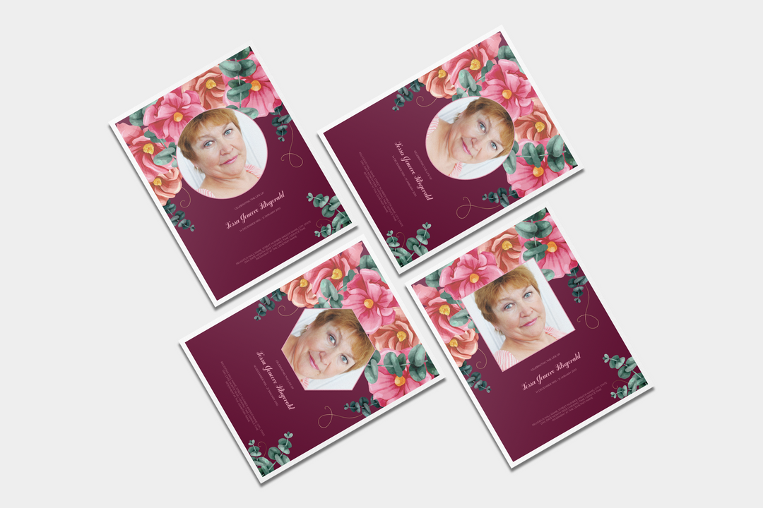 Red and Pink Floral Funeral Program Template 4-Page Large