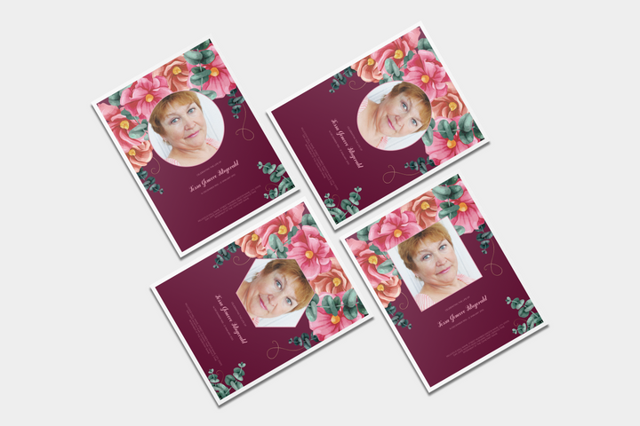 Red and Pink Floral Essential 4-Piece Funeral Template Bundle | Large 8-Page Program, Slideshow, Invitation, Thank You Card