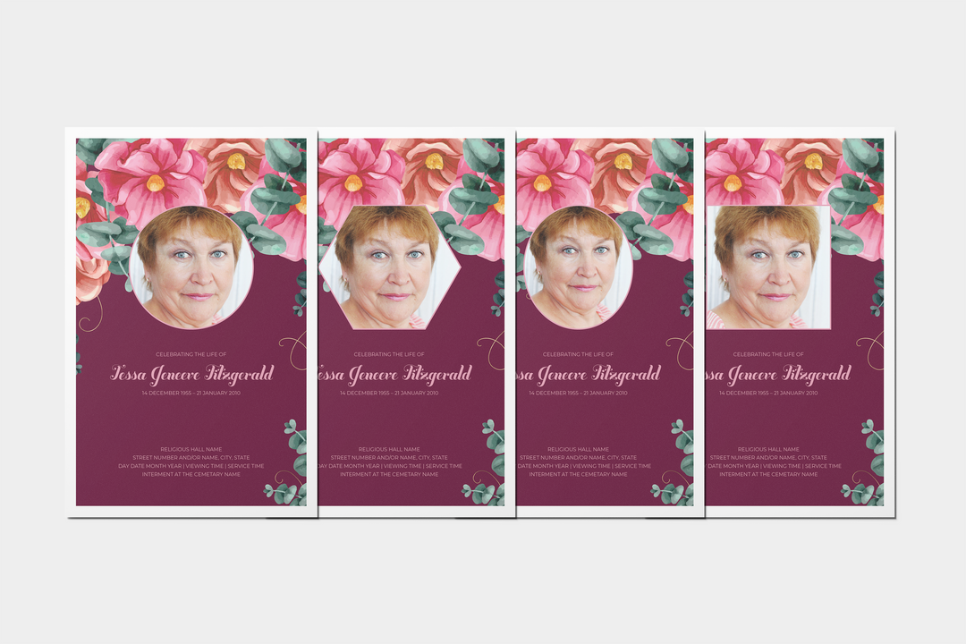 Red and Pink Floral Funeral Program Template 4-Page Small