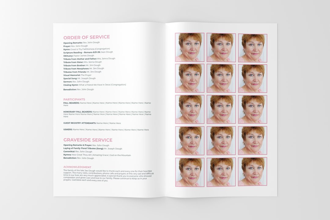 Red and Pink Floral Funeral Program Template 8-Page Small